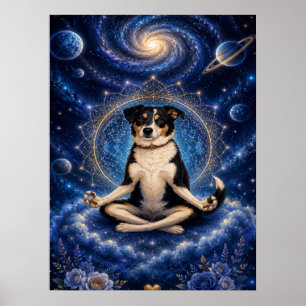 Meditierender Dreifarbenhund Kosmisches Zen Yoga M Poster