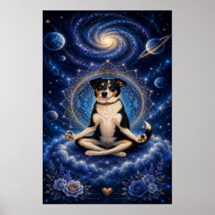 Meditierender Dreifarbenhund Kosmisches Zen Yoga M Poster