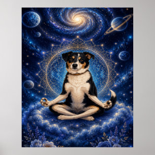 Meditierender Dreifarbenhund Kosmisches Zen Yoga M Poster