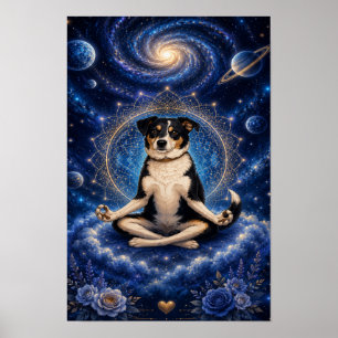 Meditierender Dreifarbenhund Kosmisches Zen Yoga M Poster