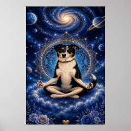 Meditierender Dreifarbenhund Kosmisches Zen Yoga M Poster