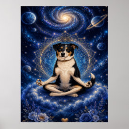 Meditierender Dreifarbenhund Kosmisches Zen Yoga M Poster