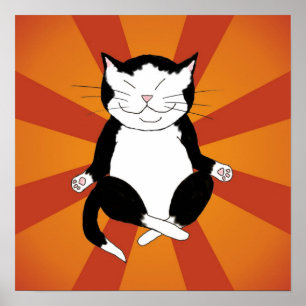 Meditierender Smokings-Miezekatze-Plakat-Druck Poster