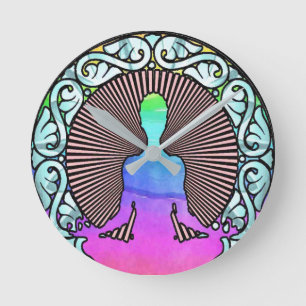 MEDITUNG YOGA CIRCLE AURA RADIATIONS LOGO RUNDE WANDUHR