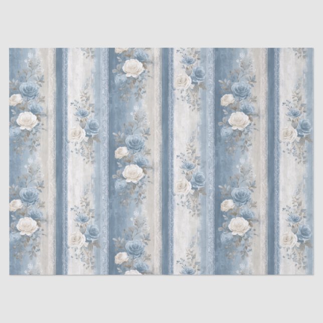 Medium Baby Blue Strip & Lace Seidenpapier (Vorderseite)