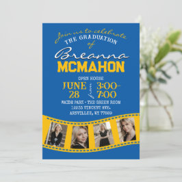 Medium Blue & Gold Filmstrip 5 Foto Abschluss Einladung