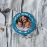 Medium Blue Simple Message Arched Text and Photo Button<br><div class="desc">Personalize this medium blue border round button magnet with your own message or names and share a favorite photo with the world,  wherever you may go. This button is great for rallies,  events,  deployment returns,  social events,  graduations and so much more!</div>