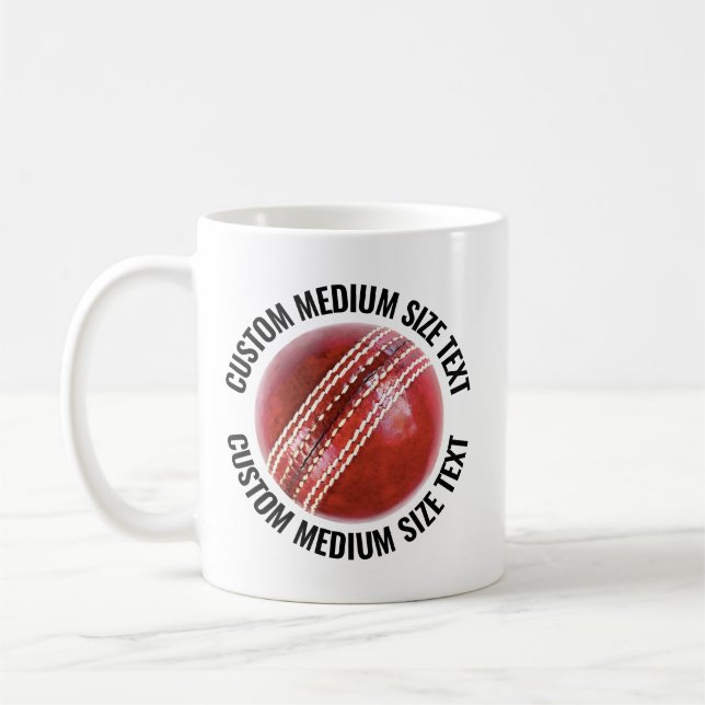 Medium Personalized Text Cricket Ball 11oz. Custom Kaffeetasse (Links)
