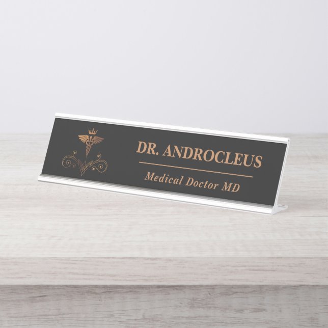 Medizin Black Gold Caduceus Schreibtischnamensplakette (Vorderseite )