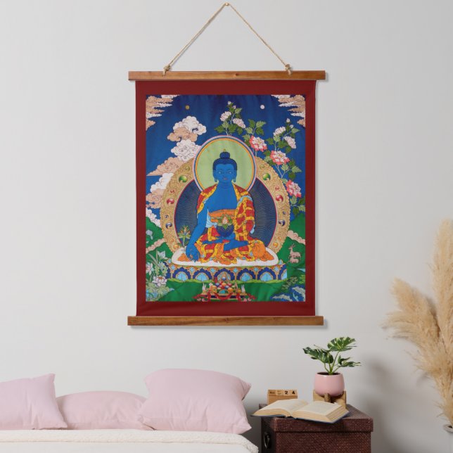 Medizin Buddha tibetisch-buddhistische Thangka Art Wandteppich Mit Holzrahmen (Schlafzimmer)
