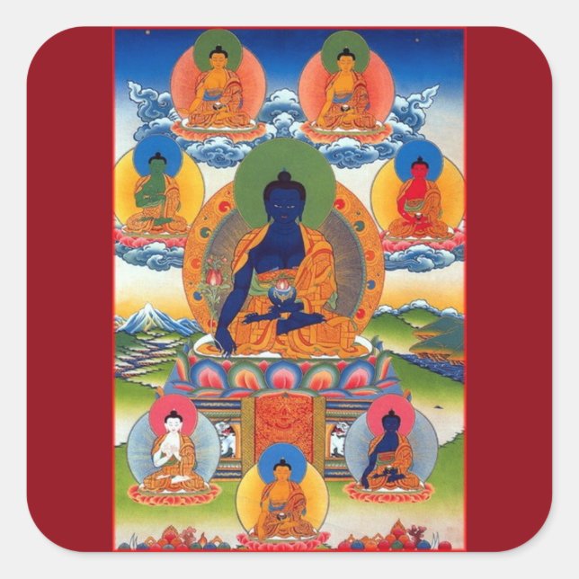 Medizin Buddha tibetische buddhistische Kunst Quadratischer Aufkleber (Vorderseite)