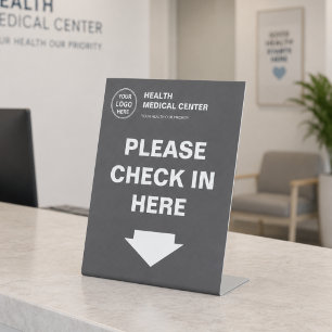 Medizin Klinik Gesundheits Logo Check-in Grau Sockelschild