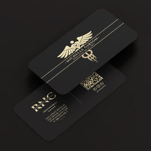 Medizin Monogram Caduceus Black Gold Visitenkarte