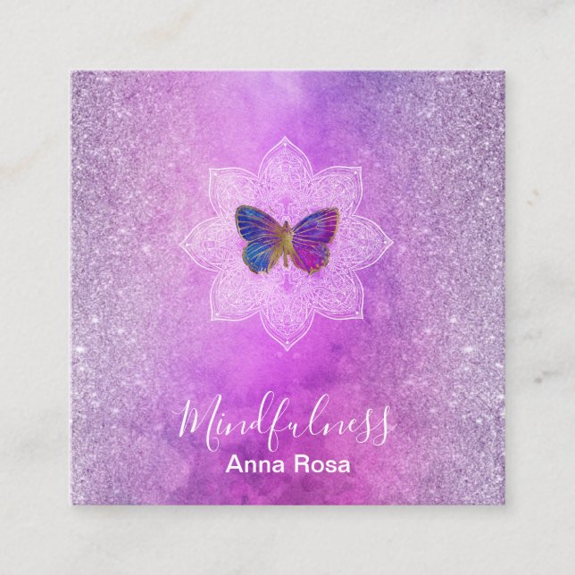 *~* Medizin Reiki Mindfulness Mandala Schmetterlin Quadratische Visitenkarte (Vorderseite)