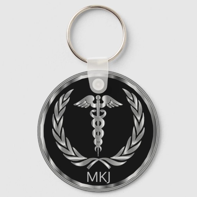 Medizin: Schwarz und Silber - Monogramm Schlüsselanhänger (Vorderseite)