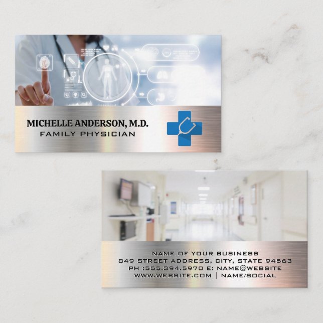 Mediziner mit Technologie | Medizinisches Logo Visitenkarte (Vorne/Hinten)