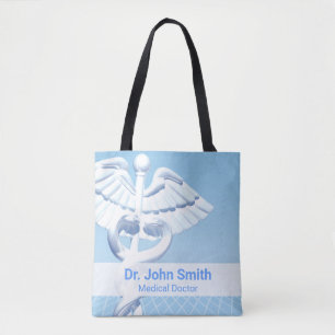 Medizinisch Weiß 3D Caduceus Blau Design Tasche
