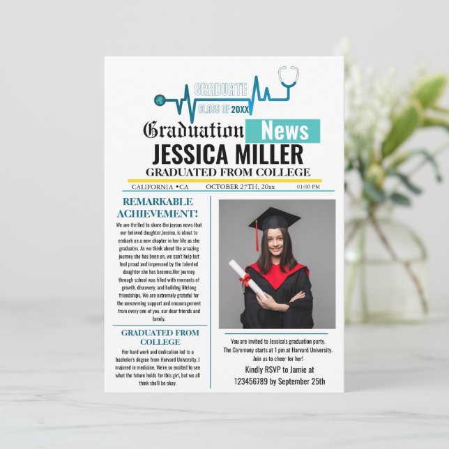 Medizinische Abschluss Zeitung Uni einzigartig Einladung (Stehend Vorderseite)