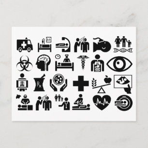 Medizinische Icons fett schwarz-weiß Postkarte