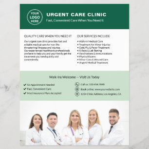 Medizinische Klinik Notfallversorgung Grünes Logo Flyer