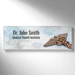 Medizinische Rose Gold Caduceus Kupfer Luxusmarmor Namenschild