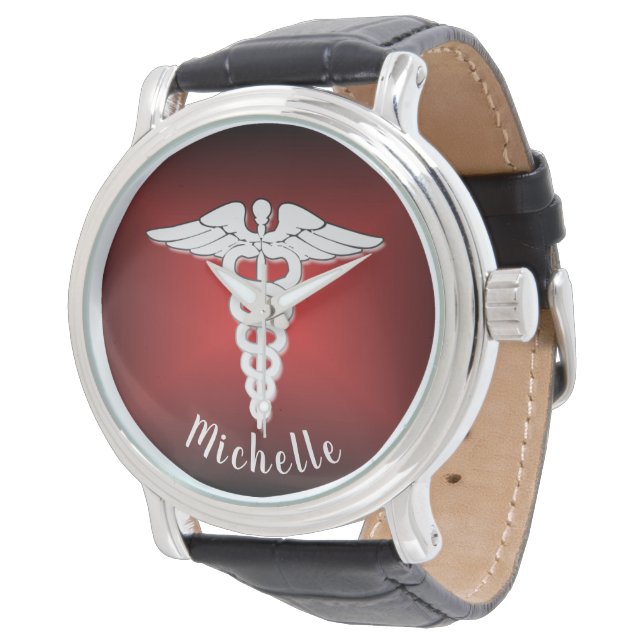 Medizinische Symbole Personalisiert Krankenschwest Armbanduhr (Schrägansicht)