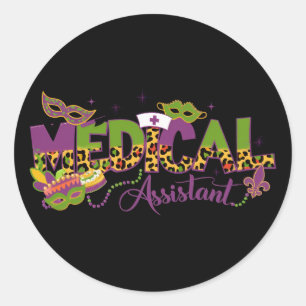 Medizinischer Assistent - Mardi Gras Runder Aufkleber