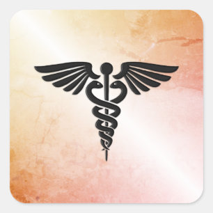 Medizinischer Caduceus-Look aus rustikalem Marmor Quadratischer Aufkleber