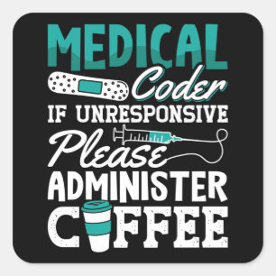 Medizinischer Coder-Kaffeekocher für ICD-Coding Quadratischer Aufkleber