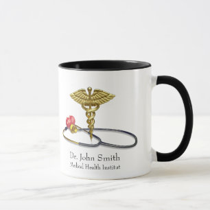 Medizinischer Gold-Caduceus & Stethoskop mit Herz Tasse