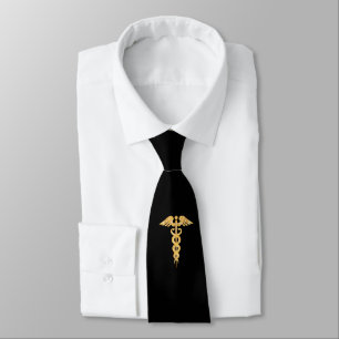 Medizinischer goldener Caduceus auf schwarzer Kraw Krawatte