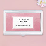 Medizinischer Krankenpfleger LPN Aquarellfarbe Ros Visitenkarten Dose<br><div class="desc">Tragen Sie Ihre Visitenkarten mit Sicherheit in diesem schicken, rosa Aquarell-Visitenkartenhalter-Gehäuse. Mit seinem modernen und abstrakten Design verbindet dieses Gehäuse sanfte, Bio Elemente nahtlos mit beruflicher Eleganz. Ob Krankenschwester, Arzt, Ärztin, Ärztin, Ärztin oder in einem anderen Beruf, behalt deine Karten geschützt und leicht zugänglich in diesem personalisierten Fall, mit deinem...</div>