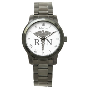 Medizinischer schwarzer Caduceus examinierte Pfleg Armbanduhr