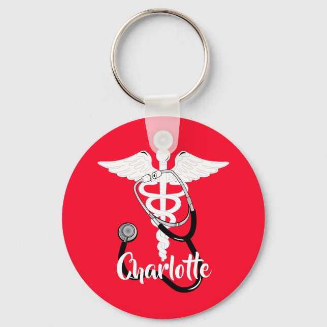 Medizinisches Caduceus-Personalsymbol Personalisie Schlüsselanhänger (Vorderseite)