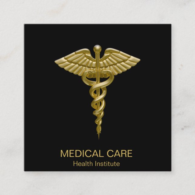 Medizinisches Goldcaduceus-Schwarzes - Quadratische Visitenkarte (Vorderseite)