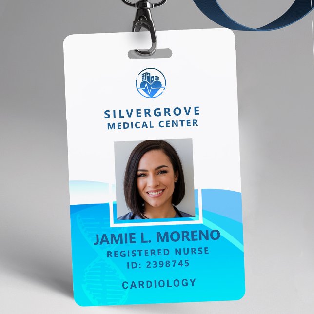 Medizinisches Logo Gesundheitsversorgung Modernes  Ausweis (nurse id badge custom hospital clinic medical center office clinic blue aqua logo photo qr code)