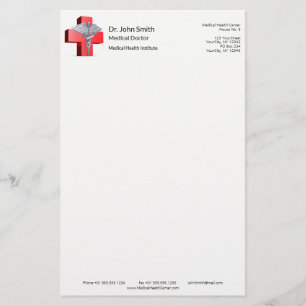 Medizinisches Silber 3D Caduceus Kreuz Rot Briefpapier