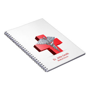 Medizinisches Silber 3D Caduceus Kreuz Rot Notizblock