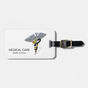 Medizinisches silbernes Caduceus-Schwarz-Gold - Gepäckanhänger