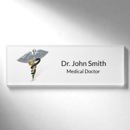 Medizinisches silbernes Caduceus-Schwarz-Gold - Namenschild