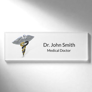 Medizinisches silbernes Caduceus-Schwarz-Gold - Namenschild