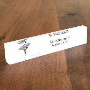 Medizinisches silbernes Caduceus-Schwarz-Gold - Namensplakette