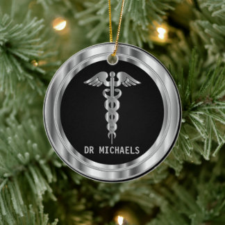 Medizinisches Symbol 👨⚕️ - Schwarz und Silber Keramik Ornament