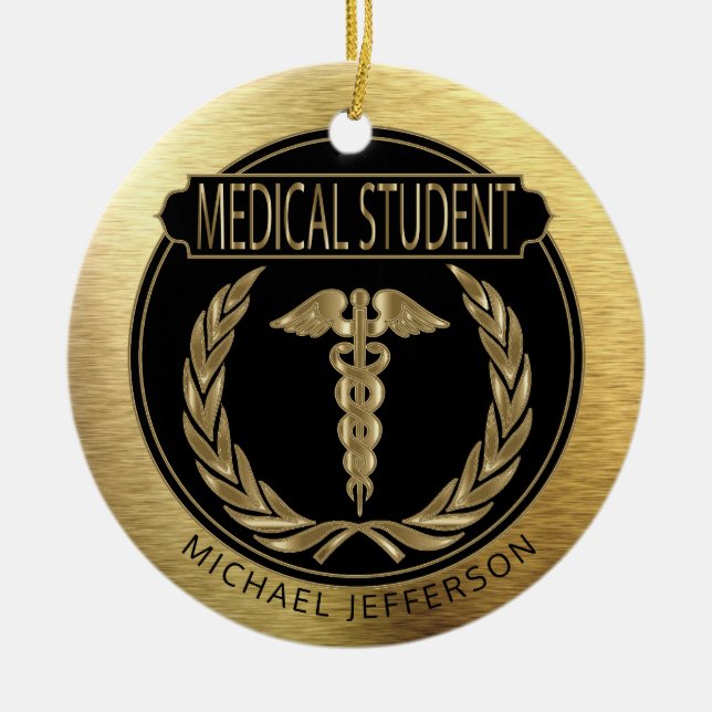 Medizinstudent - hochwertiges Schwarzes und Gold Keramik Ornament (Vorne)