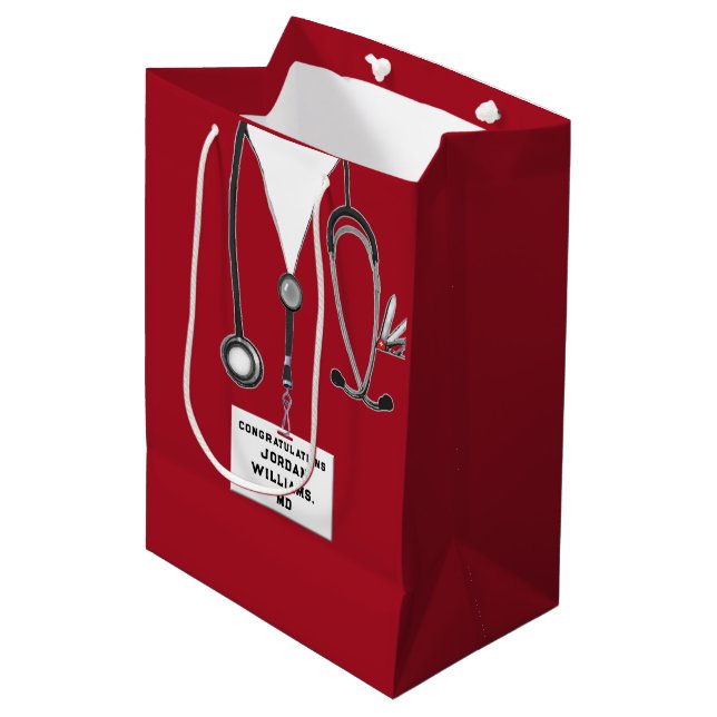 Medizinstudium Abschluss Mittlere Geschenktasche Geschenktüte (Vorderseite Schrägansicht)