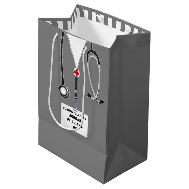Medizinstudium Abschluss Mittlere Geschenktasche Geschenktüte (Vorderseite Schrägansicht)