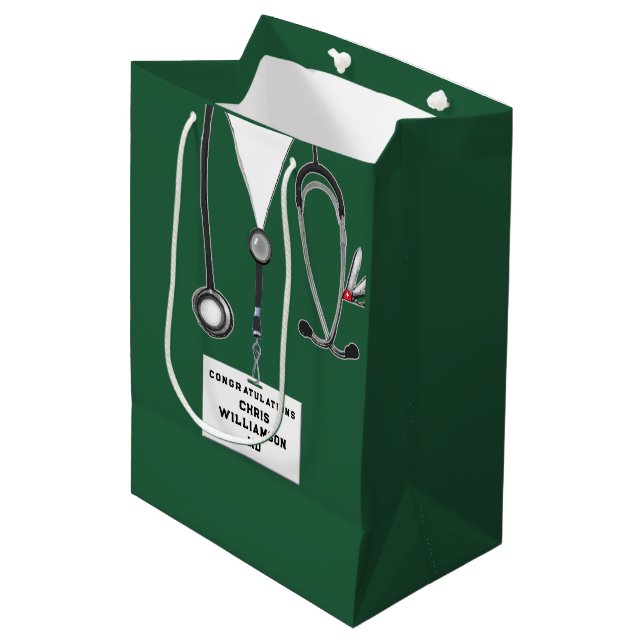 Medizinstudium Abschluss Mittlere Geschenktasche Geschenktüte (Vorderseite Schrägansicht)