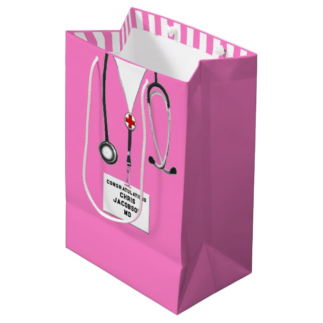 Medizinstudium Abschluss Mittlere Geschenktasche Geschenktüte (Vorderseite Schrägansicht)