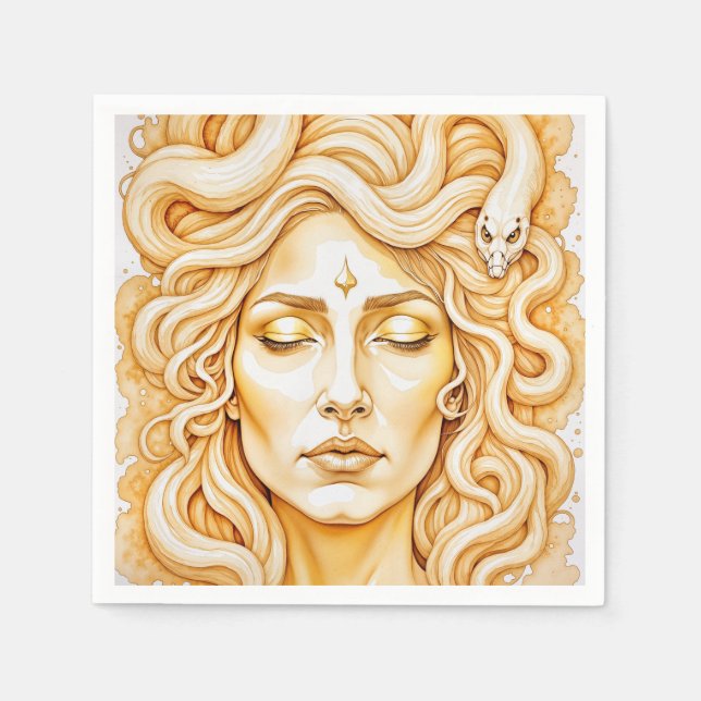 Medusa Ancient Goddess Portrait in Rich Yellow Serviette (Vorderseite)