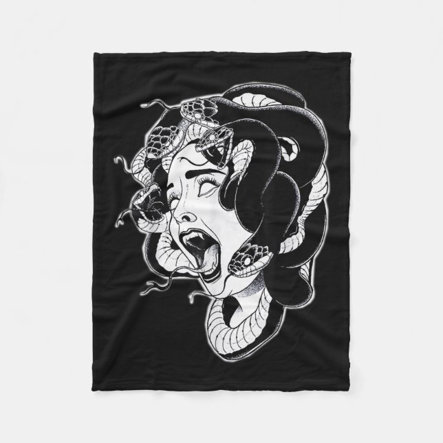 Medusa Blackwork Tattoo Flash Fleecedecke (Vorderseite)